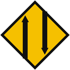 A yellow diamond showing two black arrows, one pointing up and one pointing down